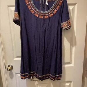 Navy Embroidered Mini Dress